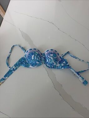 Blue Floral Underwire Bikini Top with Removable Straps